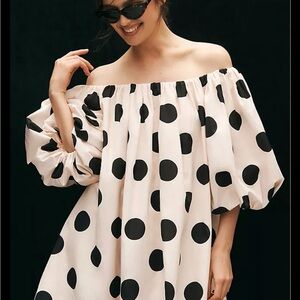 Off-Shoulder Pink Polka Dot Mini Dress